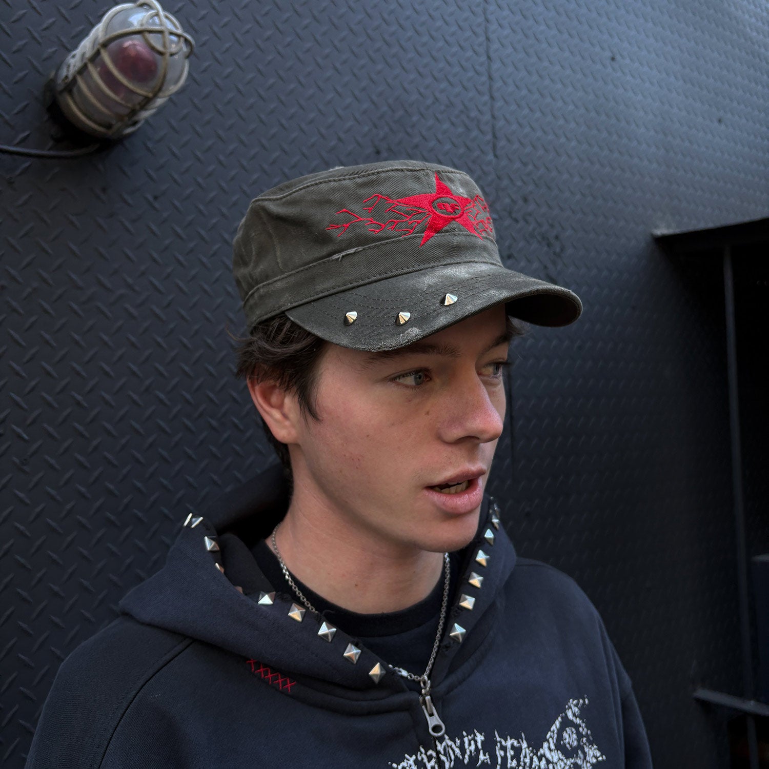 Comrade Hat - Green / Red Hat Personal Fears Personal Fears Comrade Hat - Brown / Red - Distressed with Studs