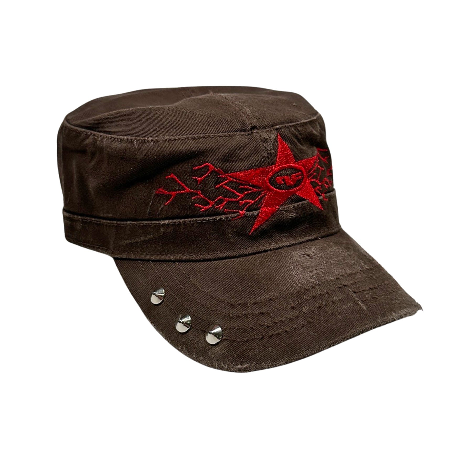 Comrade Hat - Brown / Red Hat Personal Fears Personal Fears Comrade Hat - Brown / Red - Distressed with Studs