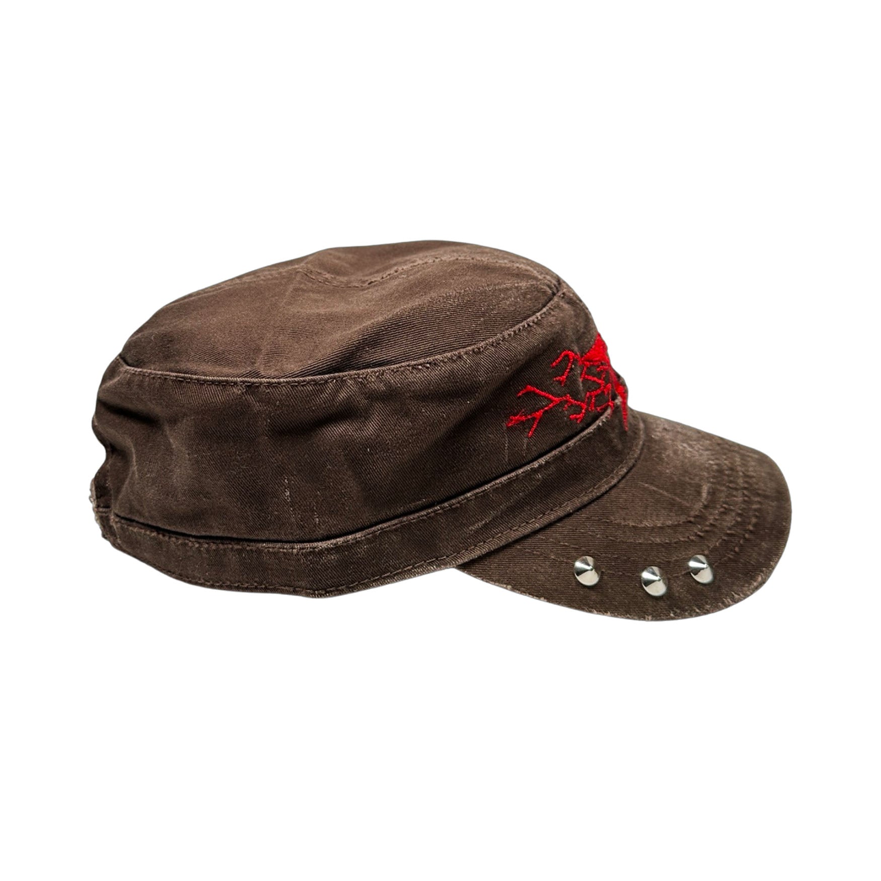 Comrade Hat - Brown / Red Hat Personal Fears Personal Fears Comrade Hat - Brown / Red - Distressed with Studs