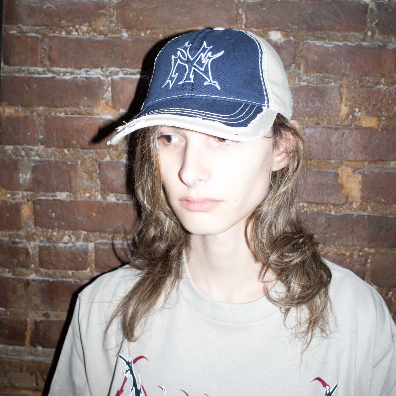 Tribal New York Shop Hat - Navy / Tan Hat Personal Fears Personal Fears Tribal New York Shop Hat - Charcoal / White - Distressed Hat