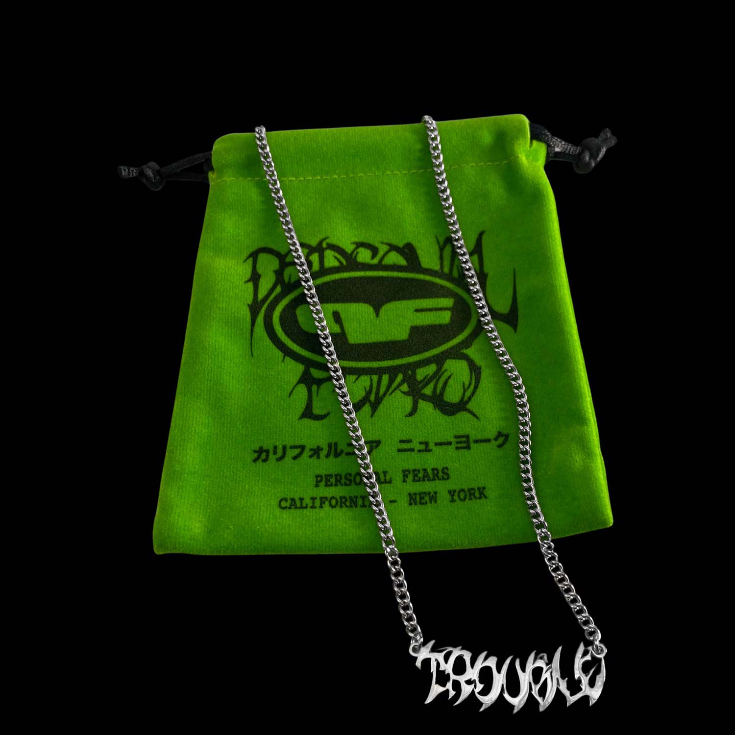 Trouble Nameplate Chain - Stainless Steel Necklaces Personal Fears Personal Fears Trouble Nameplate Chain | Cute Jewelry | Y2K Necklace