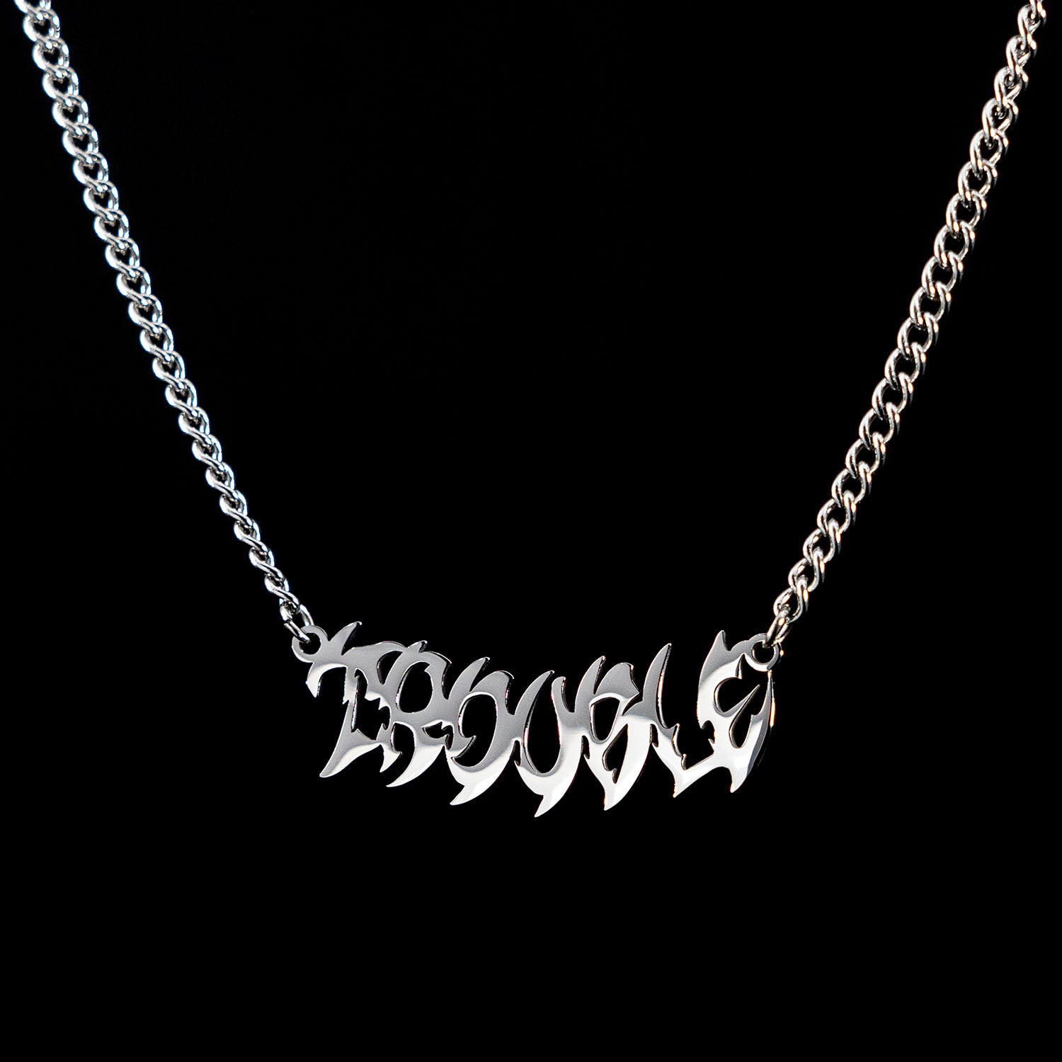Trouble Nameplate Chain - Stainless Steel Necklaces Personal Fears Personal Fears Trouble Nameplate Chain | Cute Jewelry | Y2K Necklace