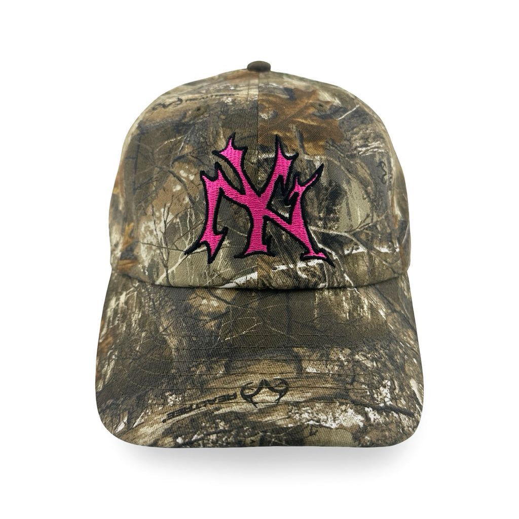NY Pit Crew Hat - Realtree Camo Hat Personal Fears Personal Fears NY Pit Crew Hat - Camo | Bright Pink NY Logo Over Realtree Camo Hat