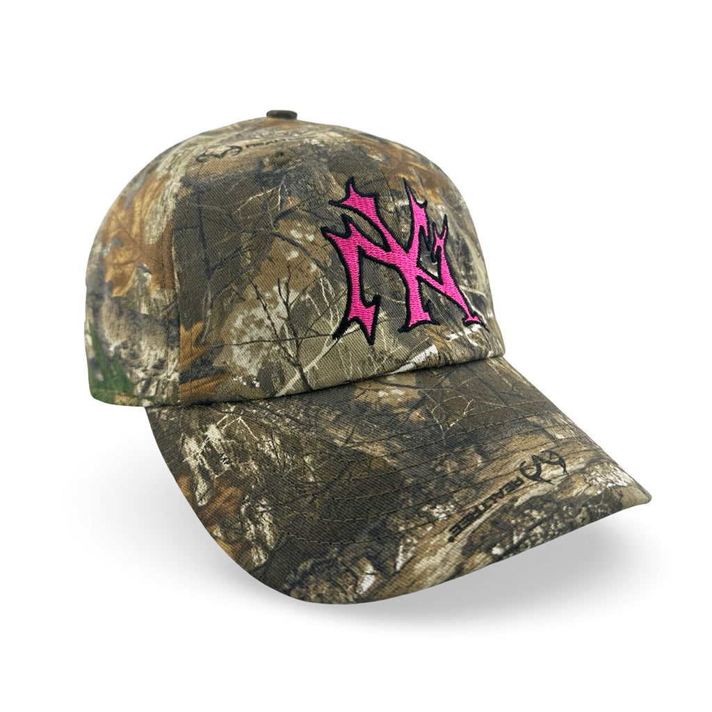 NY Pit Crew Hat - Realtree Camo Hat Personal Fears Personal Fears NY Pit Crew Hat - Camo | Bright Pink NY Logo Over Realtree Camo Hat
