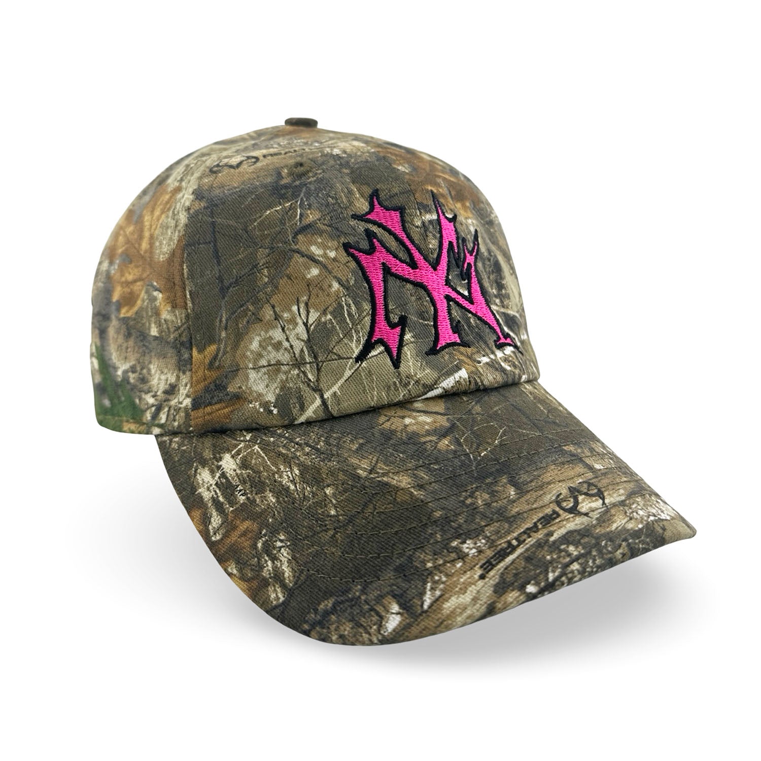 NY Pit Crew Hat - Realtree Camo Hat Personal Fears Personal Fears NY Pit Crew Hat - Camo | Bright Pink NY Logo Over Realtree Camo Hat