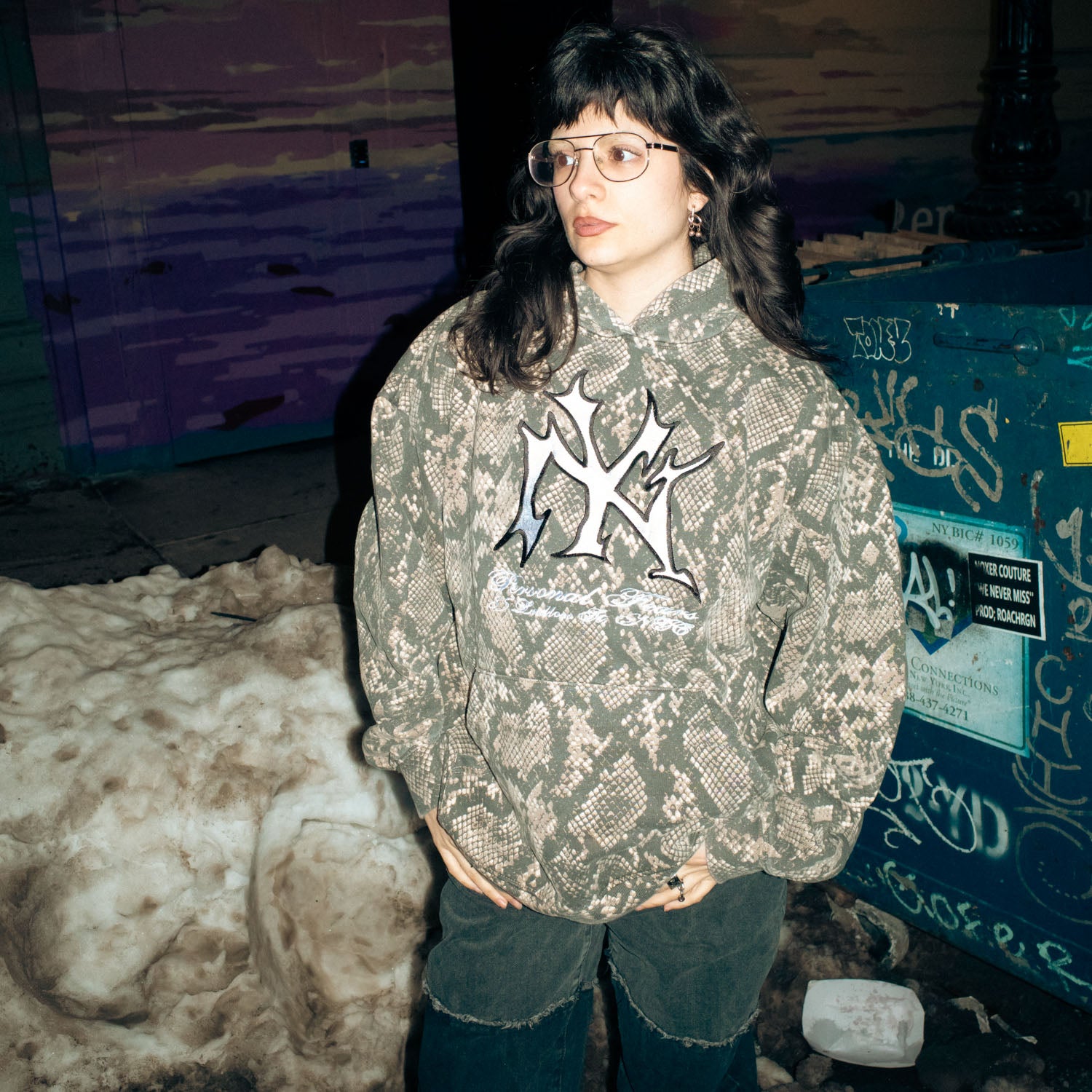 Embroidered NY Hoodie - Snakeskin