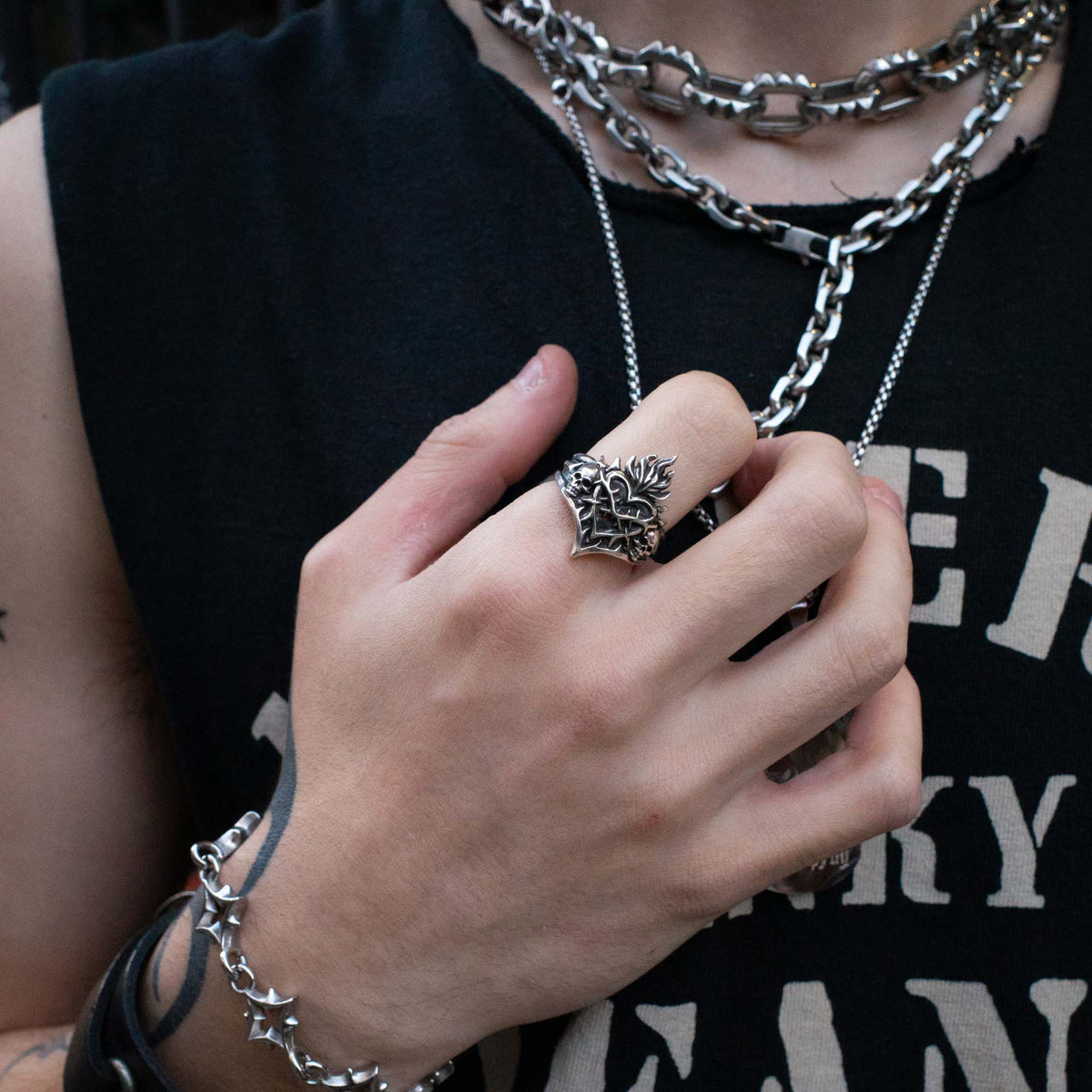 Silver Sacred Heart Ring