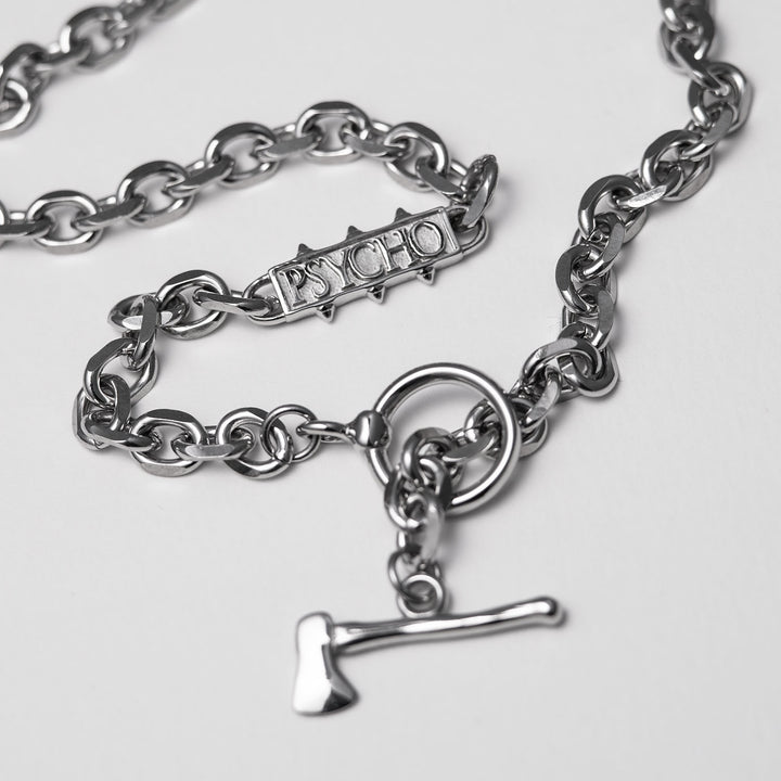 Personal Fears X American Psycho Axe Chain Necklace in Stainless Steel details