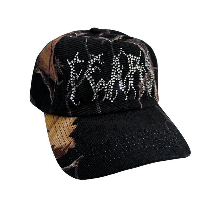 Rhinestone Camo Hat - Black