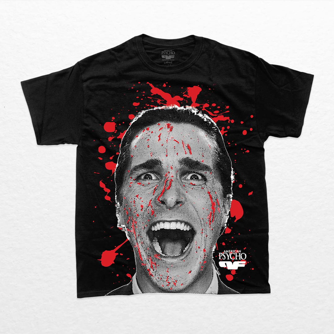American Psycho Blood T-shirt by Personal Fears. Front featuring Patrick Bateman.