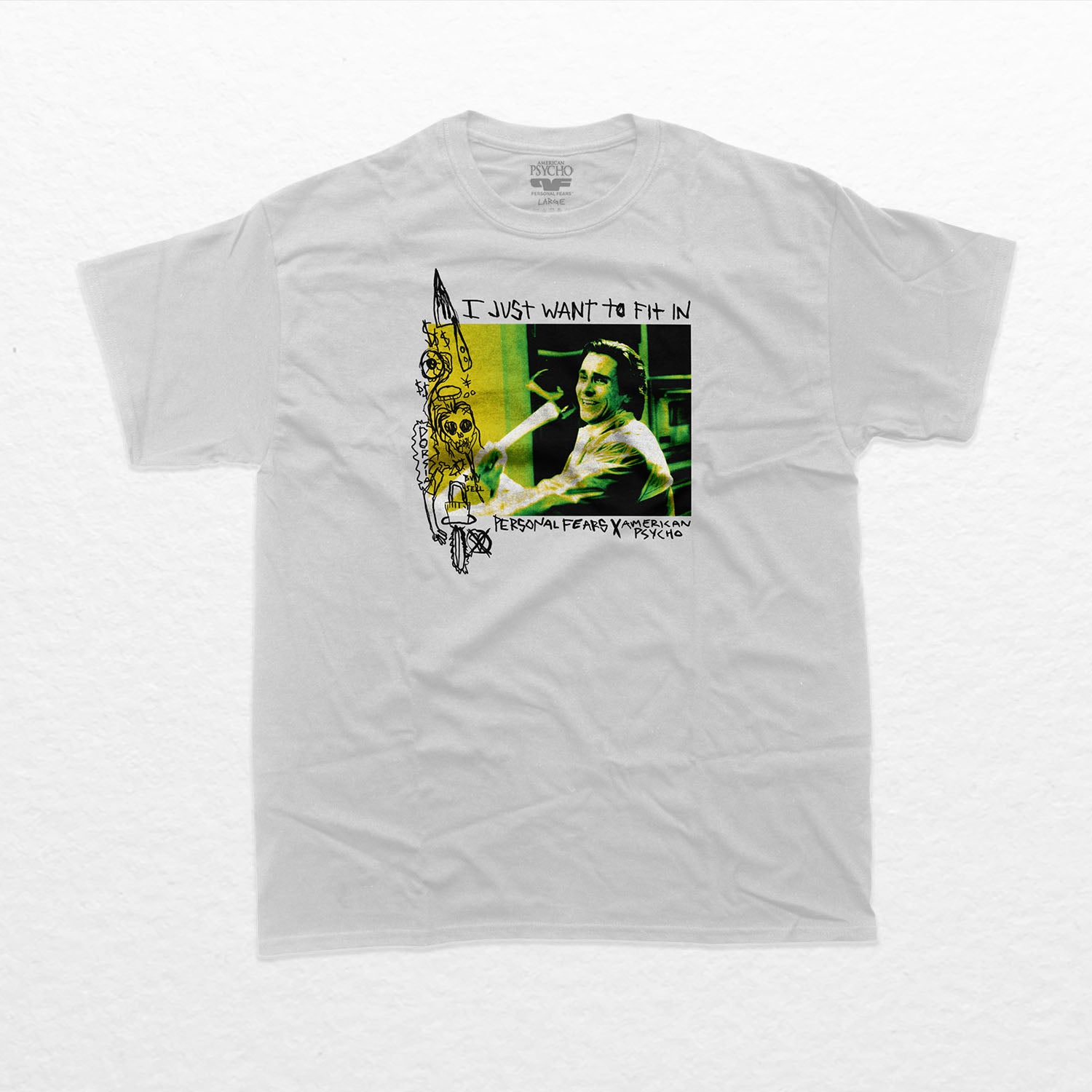 American Psycho X Personal Fears Doodle T-shirt featuring Patrick Bateman