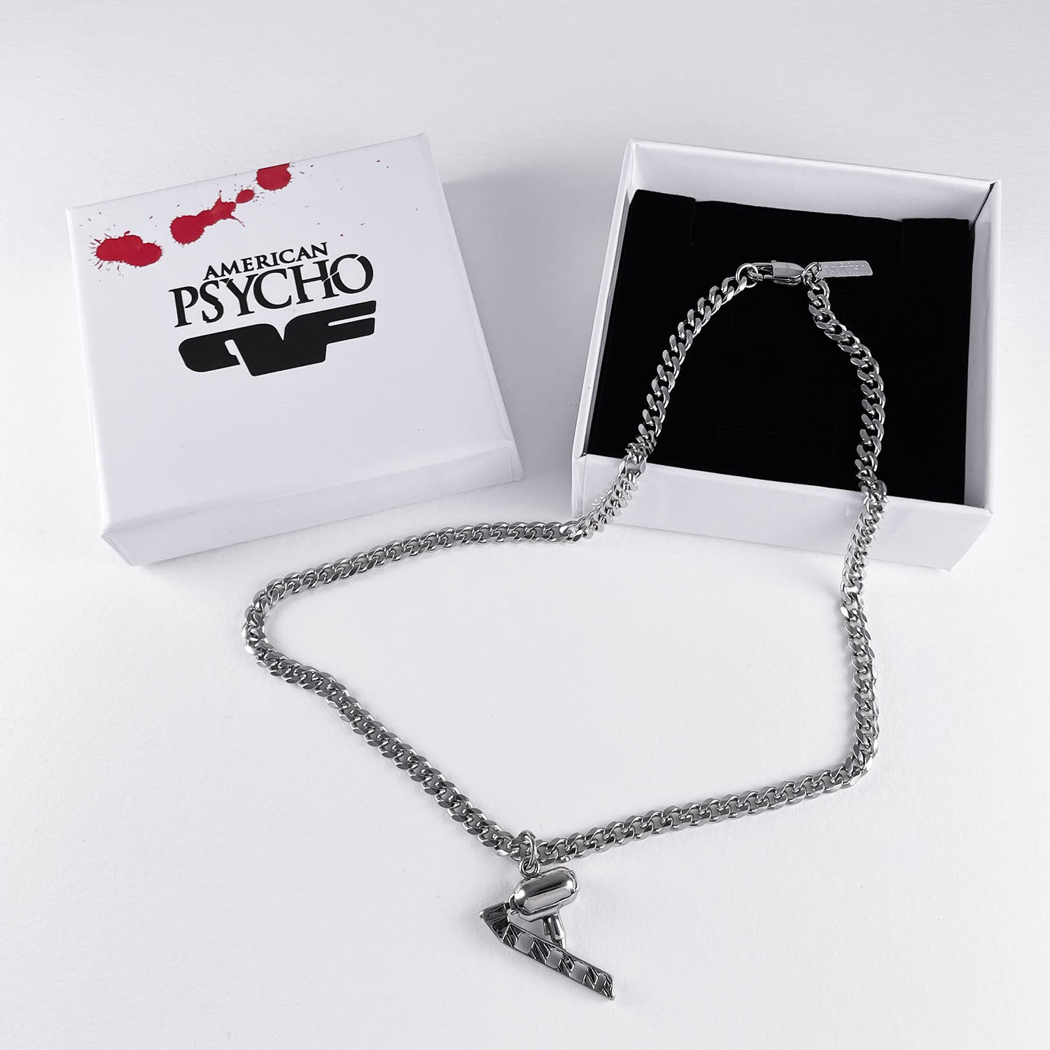 Personal Fears X American Psycho  Nail Gun Necklace in Stainless Steel on box