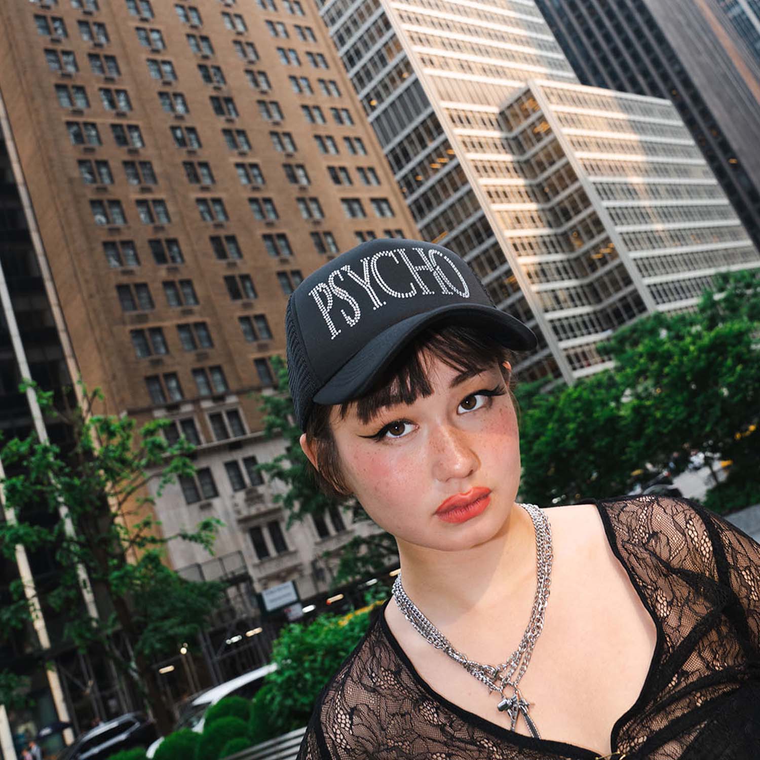 Personal Fears X American Psycho Movie Rhinestone Trucker Hat On Model