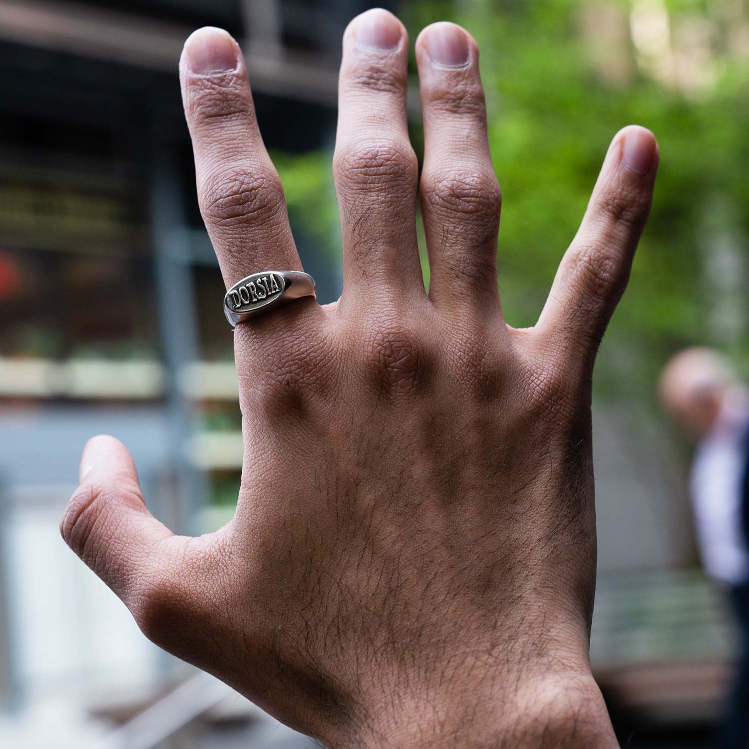 Personal Fears X American Psycho Dorsia Ring in stainless steel on hand
