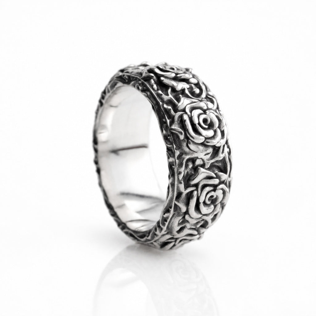 Silver Rose Band Ring
