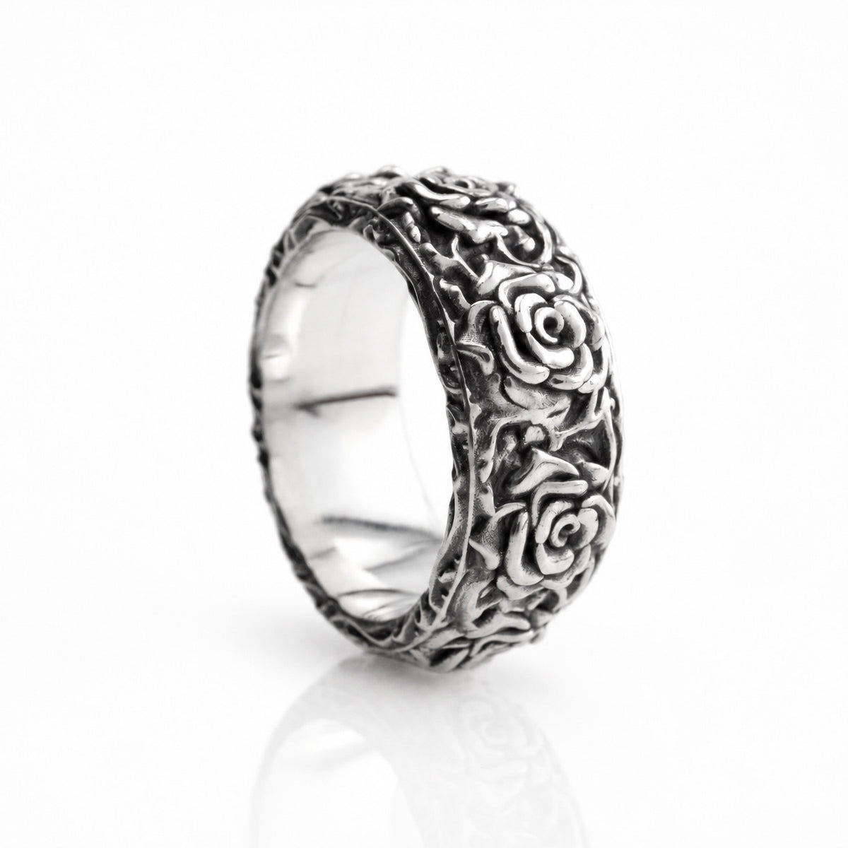 Silver Rose Band Ring