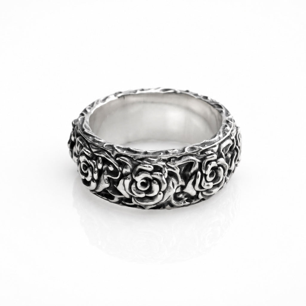 Silver Rose Band Ring