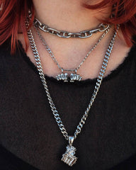 Girl Wearing Personal Fears Stainless Steel Necklace