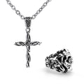 Tribal Cross & Rose in Chains Ring