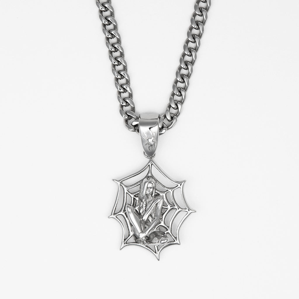 Web Girl Pendant Necklaces Personal Fears Personal Fears Web Girl Pendant - Stainless Steel Chain - Tattoo Jewelry