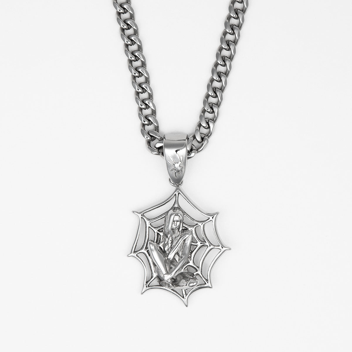 Web Girl Pendant Necklaces Personal Fears Personal Fears Web Girl Pendant - Stainless Steel Chain - Tattoo Jewelry