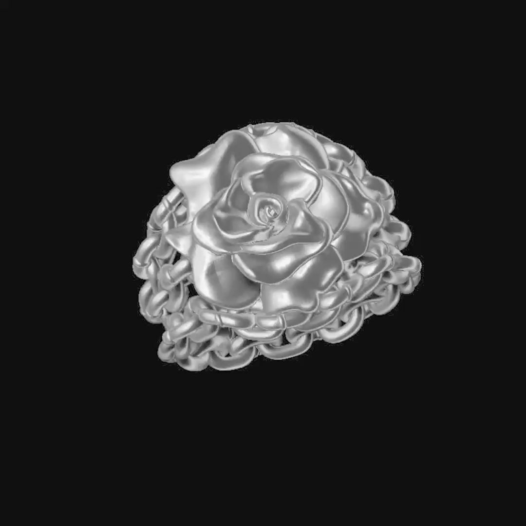 Rose In Chains Ring - Sterling Silver