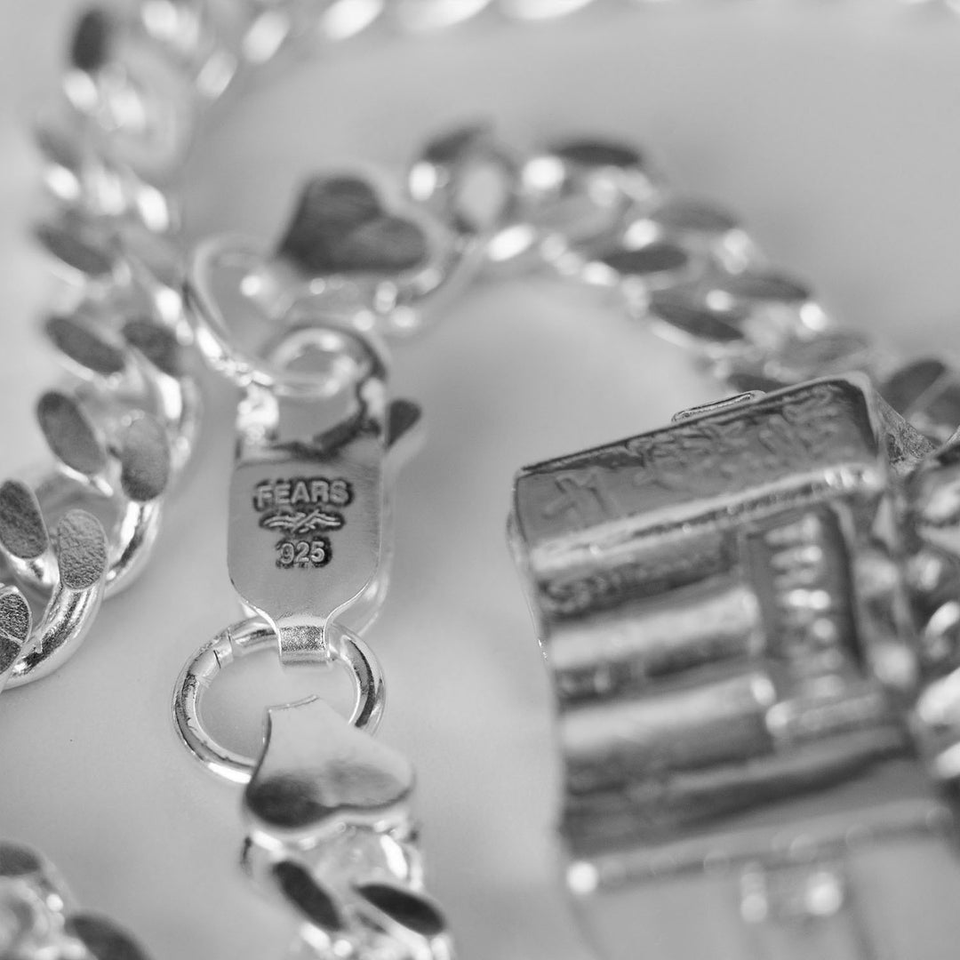 Detailed View Of Personal Fears Dumpster Fire Pendant on Sterling Silver 5mm Cuban Chain