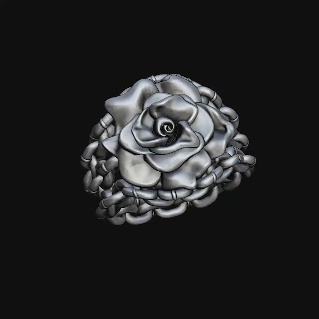 Rose in Chains Ring Stainless Steel Flower Gothic Jewelry