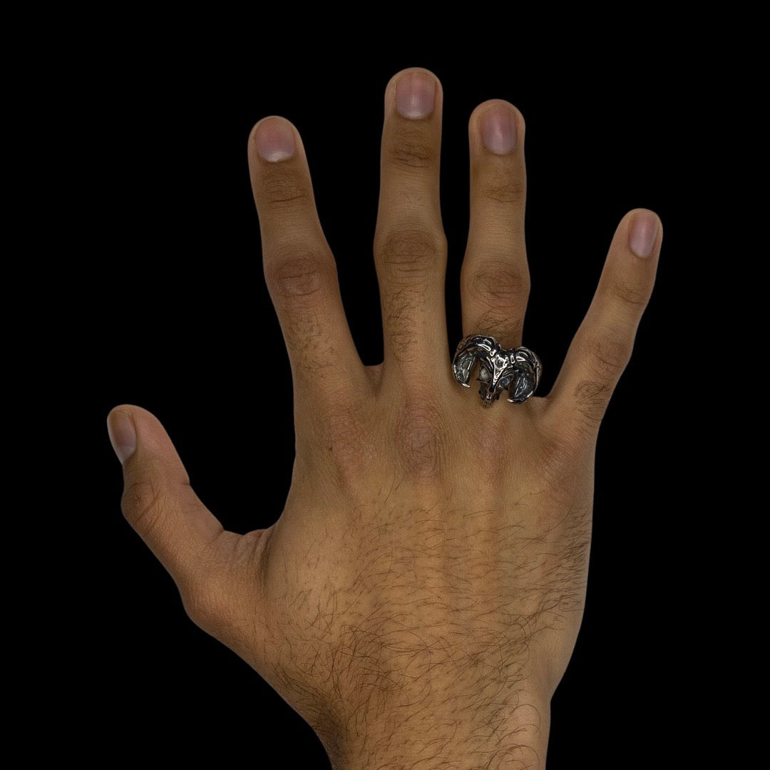 Personal Fears Goat Head Baphomet Ring on Hand