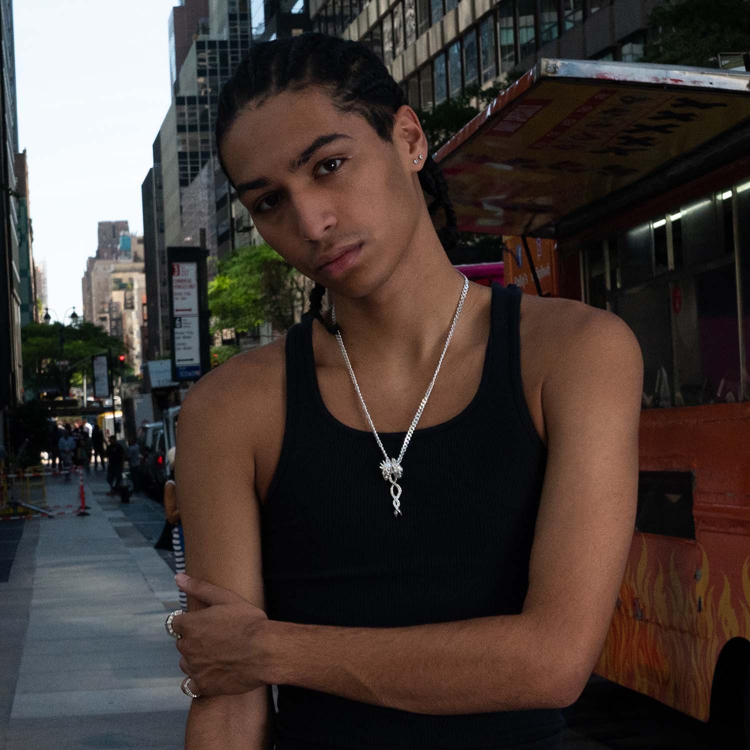 Personal Fears Dual Spines Sterling Silver Chain on Male Model