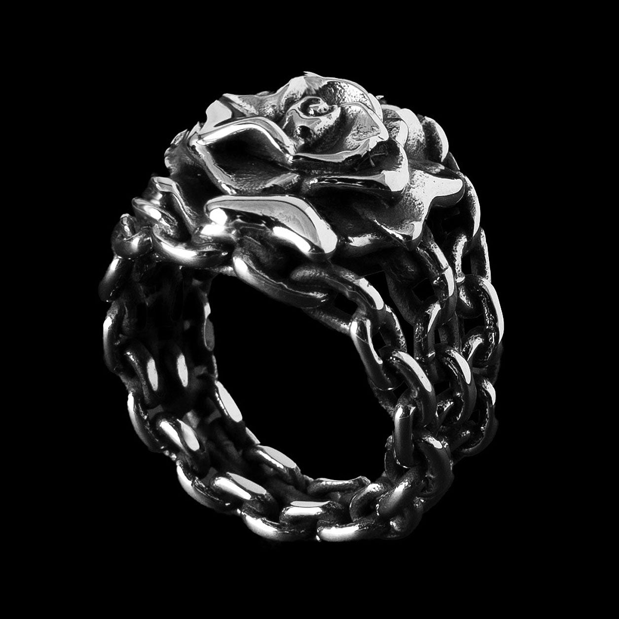 Rose in Chains Ring Stainless Steel Flower Gothic Jewelry