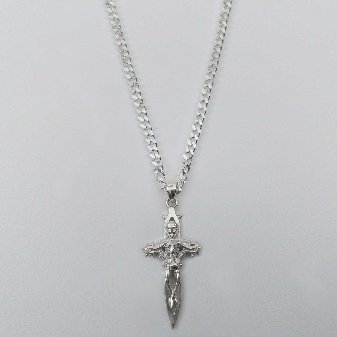 Alien Jesus Cross Style Silver Pendant