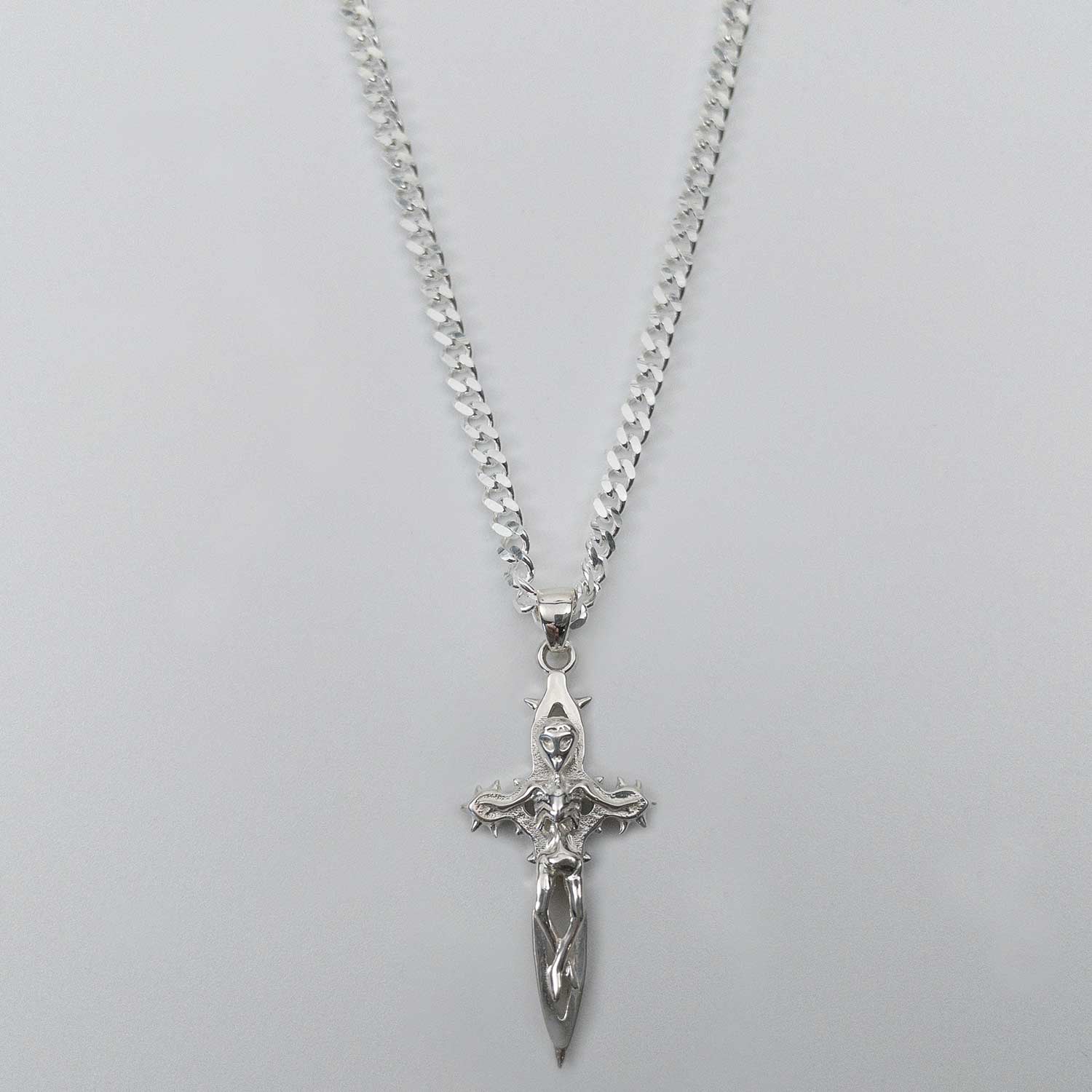 Alien Jesus Pendant Silver Charms & Pendants FEARS 925 Personal Fears Alien Jesus Sterling Silver Pendant | Cross Style Silver