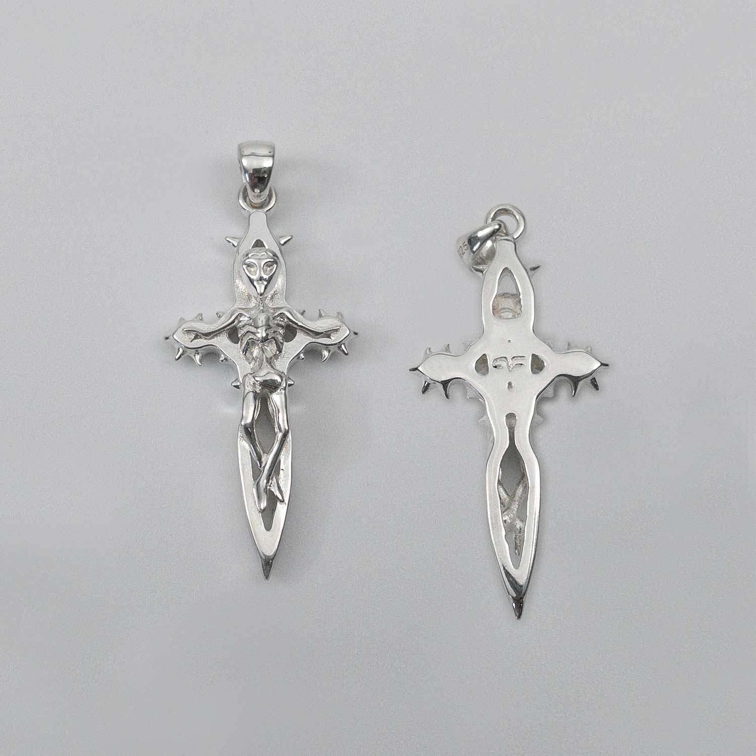 Alien Jesus Pendant Silver Charms & Pendants FEARS 925 Personal Fears Alien Jesus Sterling Silver Pendant | Cross Style Silver