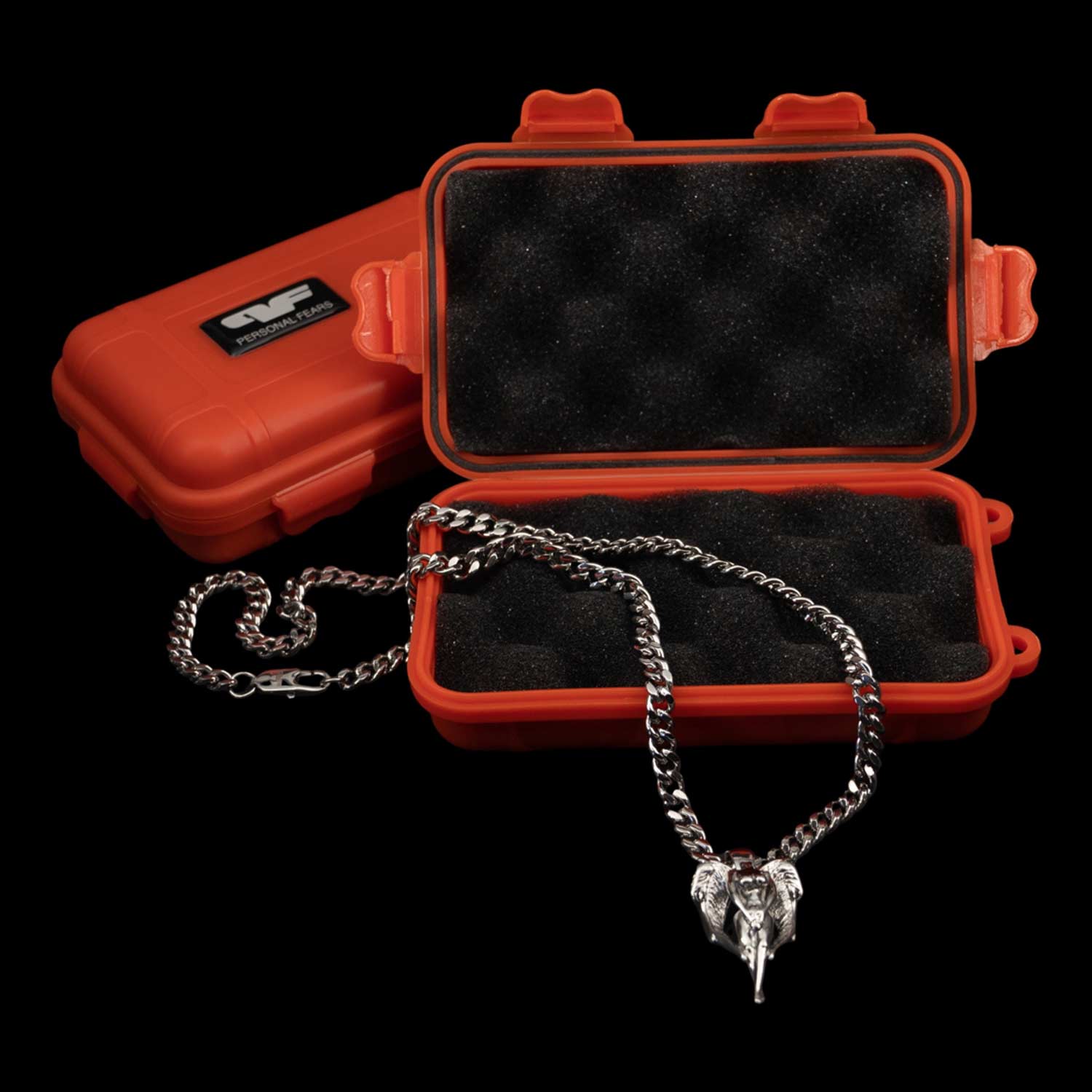 Personal Fears Orange Box "Protect Me" Angel Pendant Stainless Steel Jewelry