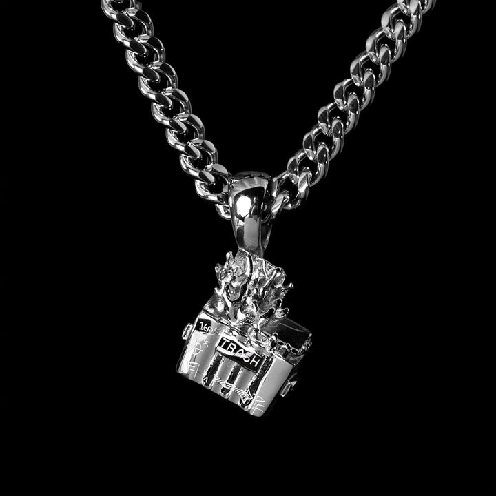 Personal Fears Dumpster Fire Pendant on 6mm Cuban Chain