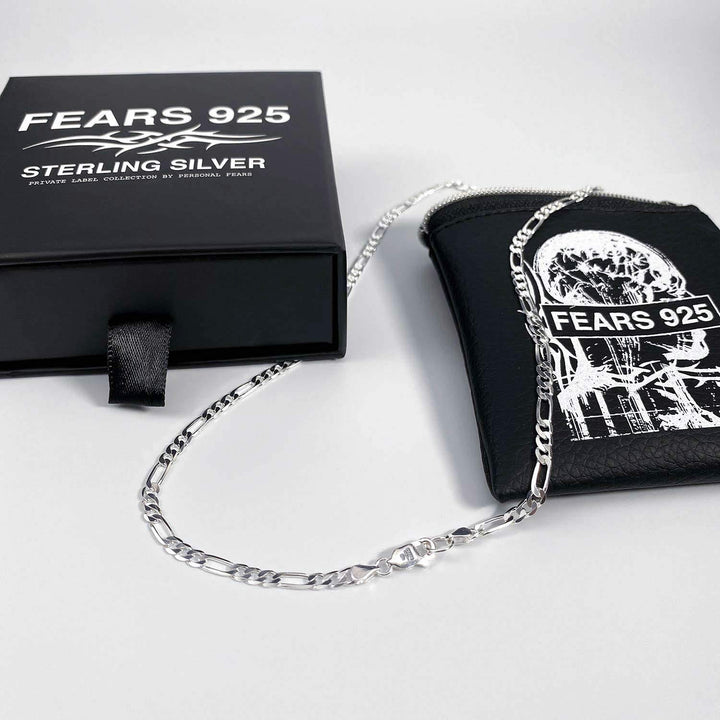 Personal Fears 3mm Figaro Chain Black Box 925 Sterling Silver