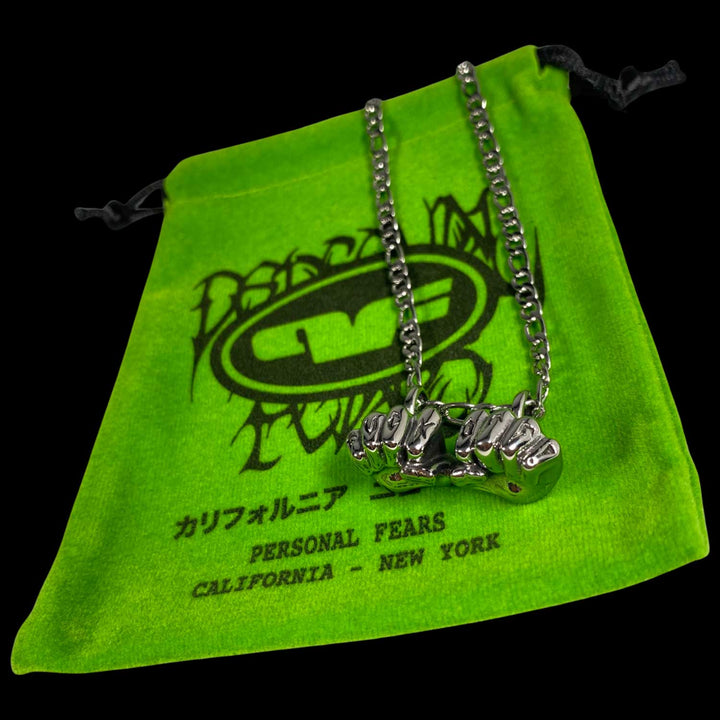 Personal Fears "Fuck Off" Pendant Stainless Steel Jewelry Green Bag