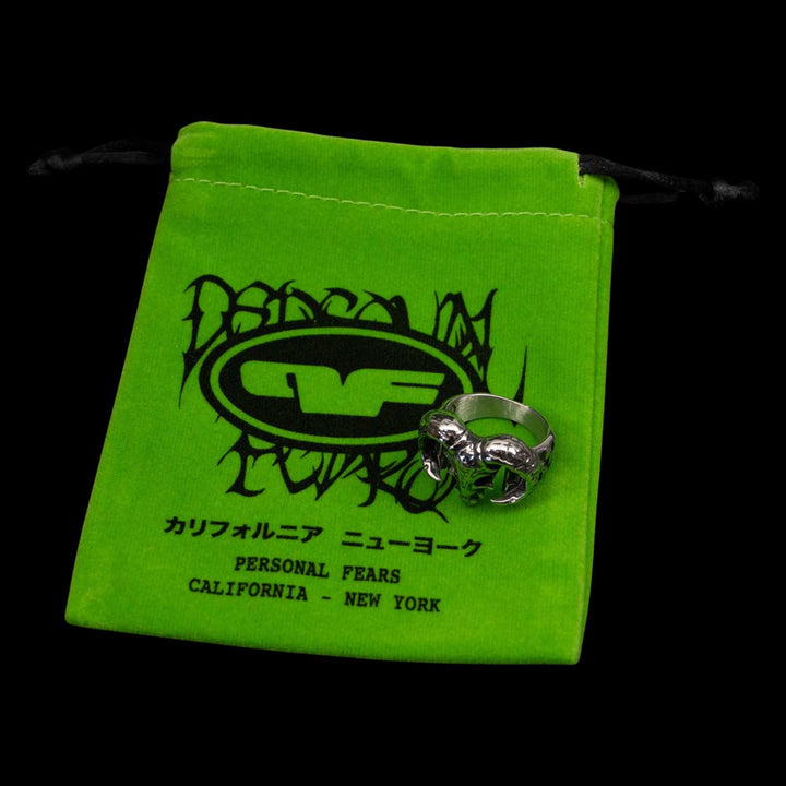 Personal Fears Green Bag Goat Head Baphomet Ring Stainless Steel Jewelry