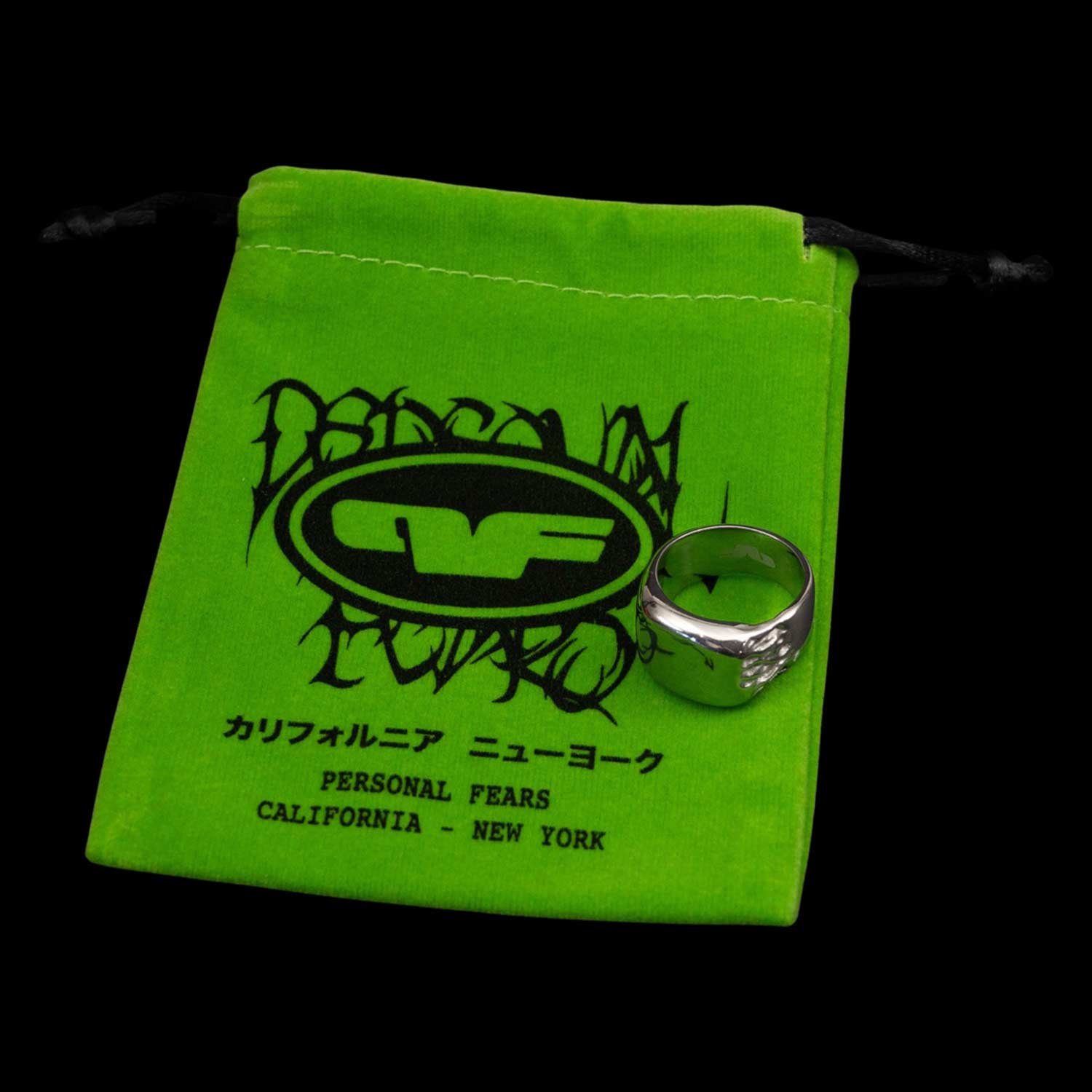 Molten Signet Ring with green carrying bag