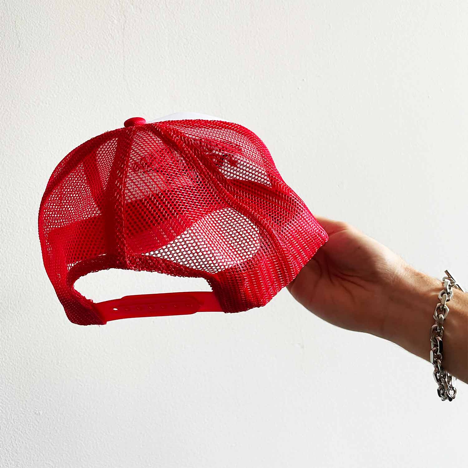 backside trucker hat red