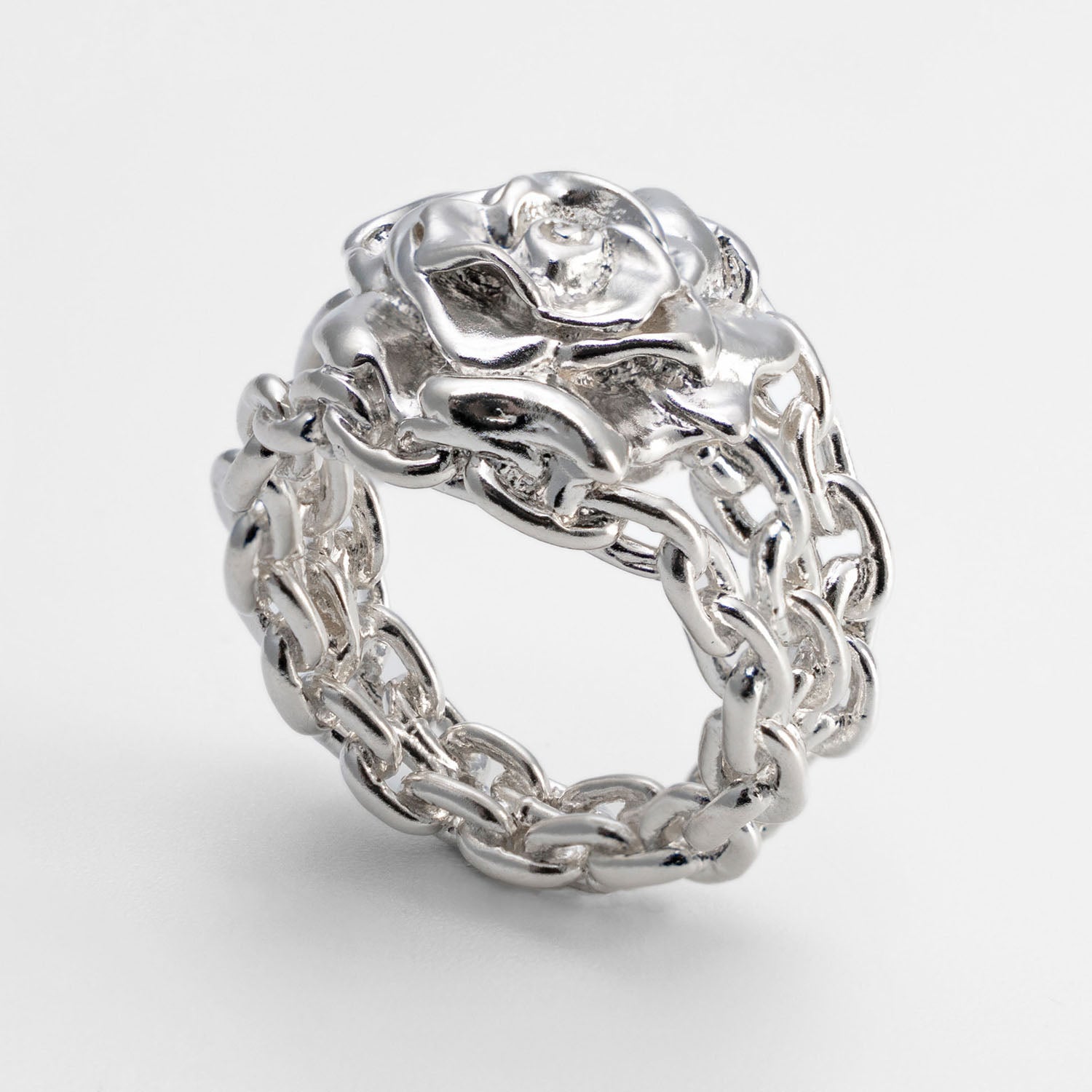 Rose In Chains Ring - Sterling Silver Rings FEARS 925 Personal Fears Rose In Chains Ring | Sterling Silver Ring | Men's Luxury Jewelry