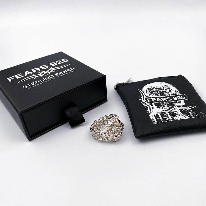 Personal Fears Rose in Chains Ring Black Box Sterling Silver Jewelry