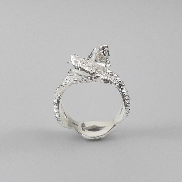 Two snakes fighting ring - FEARS 925 by Personal Fears - Sterling silver ring - side view