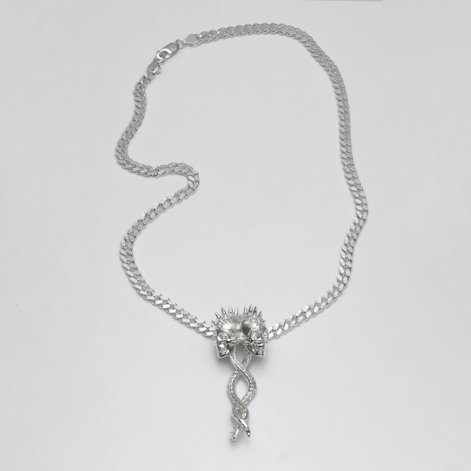 Dual Spines Pendant - Sterling Silver Necklaces FEARS 925 Personal Fears Dual Spines Pendant | Skull Pendant | Men's Luxury Jewelry
