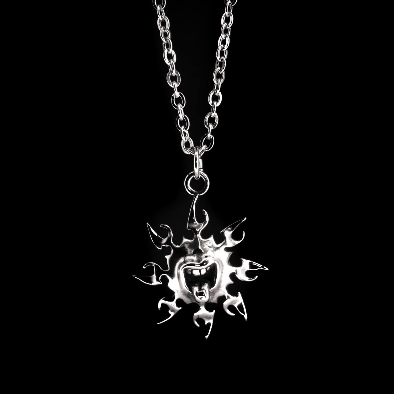 Tribal Sun Vintage Pewter Pendant Charm - 26" Adjustable Black Rope Necklace, Aztec Style, Made In USA